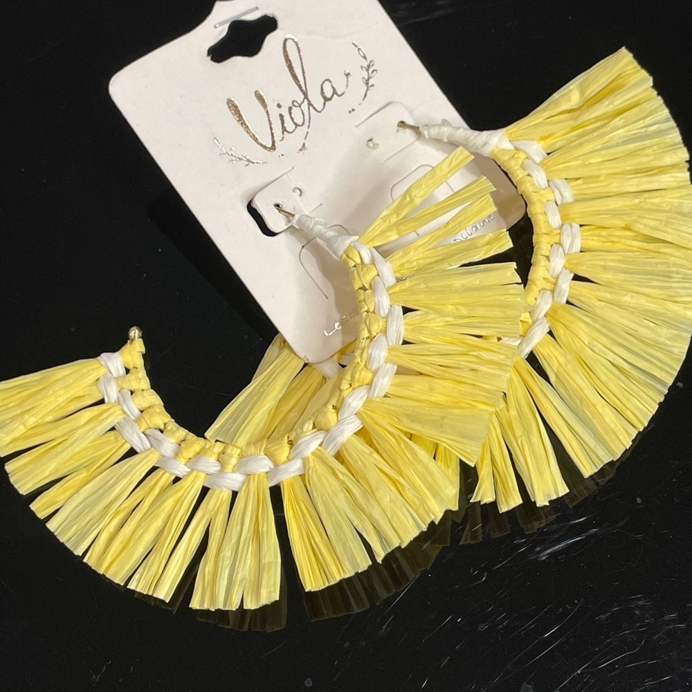 Yellow Raffia Earrings - Picture 2 of 3